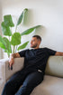 Men Summer Pajama Set Black Buttoned Tee + Pants